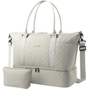 Hotor Women Beige Large Overnight with Shoe Compartment  Travel Duffel Bag